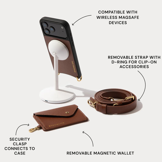 Remi Magnet Wallet Crossbody Phone Case Pouch Set - Cognac/Gold