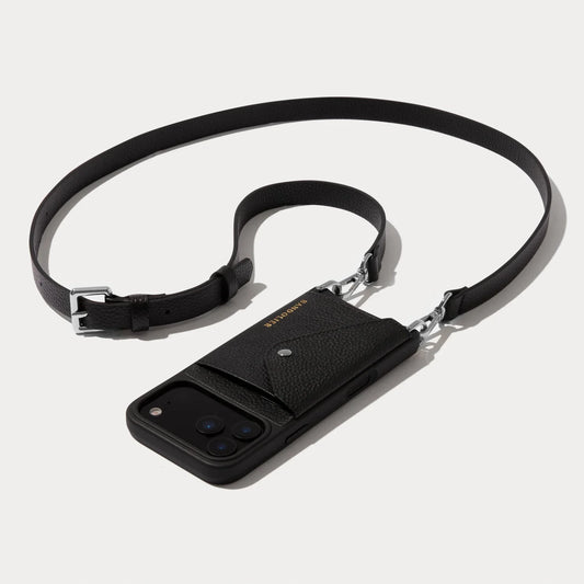 Hailey Side Slot Leather Crossbody Bandolier - Black/Silver
