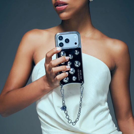 Charlie Wristlet Phone Case - Black Patent/Silver