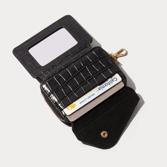 Add-On Mirror Magnet Wallet - Black Croc/Gold