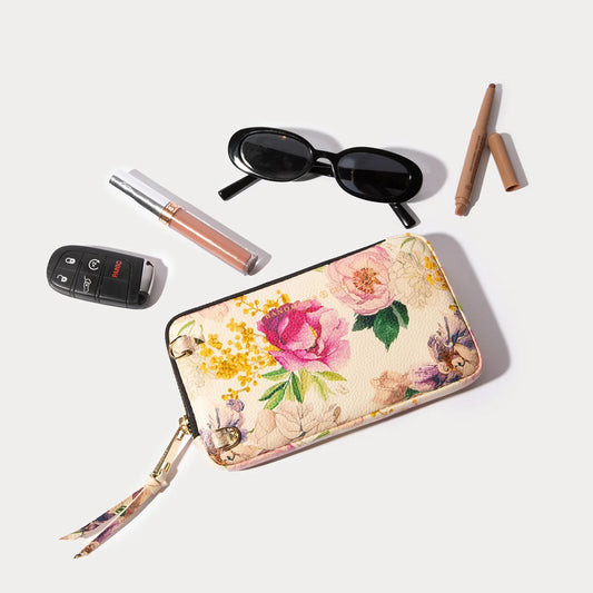 Expanded Zip Pouch - Ceci Ivory Floral/Gold