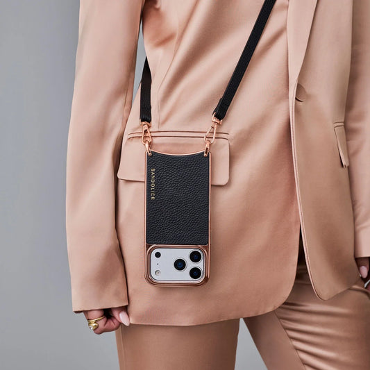 Rayna Chrome Crossbody Phone Case - Black/Chrome Rose Gold