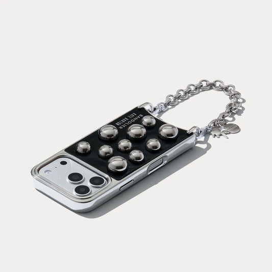Charlie Wristlet Phone Case - Black Patent/Silver