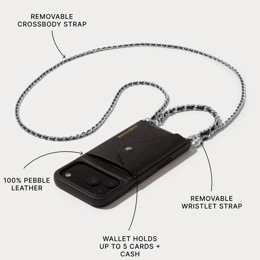 Lily Side Slot Leather Crossbody Bandolier Set - Black/Silver