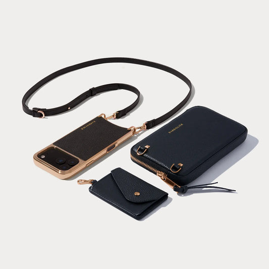 Remi Magnet Wallet Crossbody Phone Case Pouch Set - Black/Chrome Gold