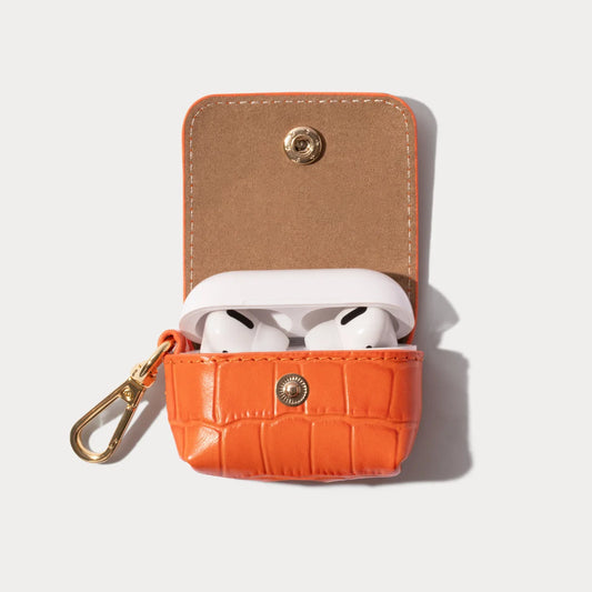 Avery AirPods Clip-On Pouch - Orange Croc/Gold