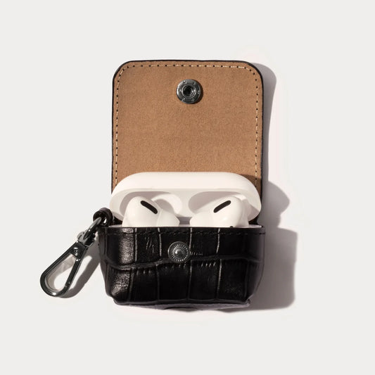 Avery AirPods Clip-On Pouch - Black Croc/Pewter