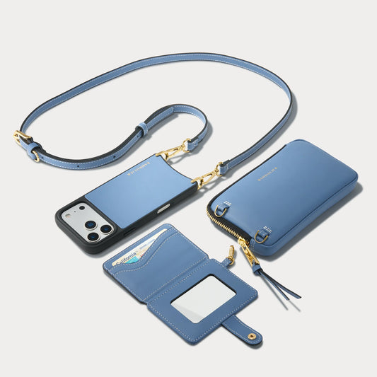 Ivy Pouch Set - Dusty Blue/Gold