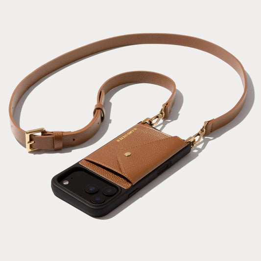 Hailey Side Slot Leather Crossbody Bandolier - Saddle Brown/Gold
