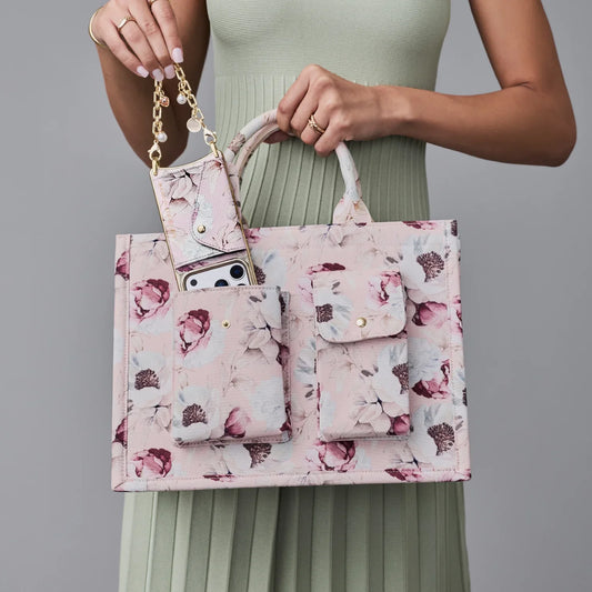 Book Tote - Ceci Pink Floral/Gold