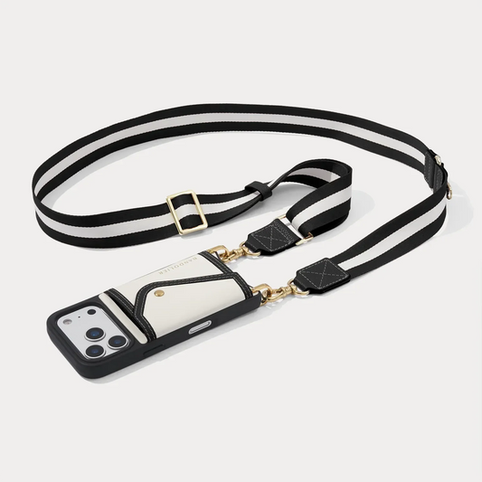 Brooke Canvas Crossbody Phone Case - Cream Black/Gold