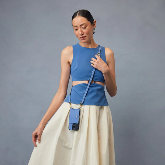 Casey Magsafe Charging Crossbody Bandolier - Dusty Blue/Gold