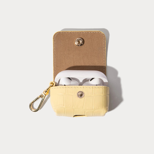 Avery AirPods Clip-On Pouch - Butter Yellow Croc/Gold