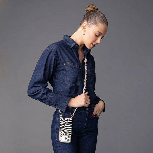 Donna Crossbody Phone Case - Zebra/Gold