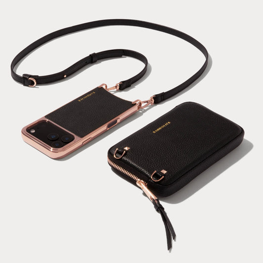 Rayna Chrome Pouch Set - Black/Chrome Rose Gold