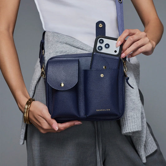 Dillon Dual Pocket Crossbody Bag - Navy/Gold