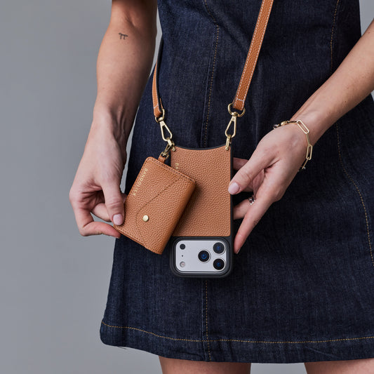Remi Magnet Wallet Crossbody Phone Case - Saddle Brown/Gold