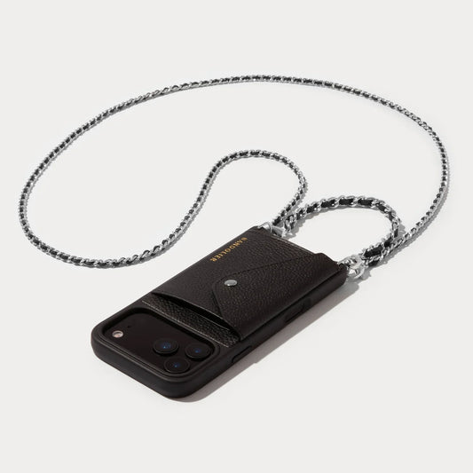 Lily Side Slot Leather Crossbody Bandolier Set - Black/Silver