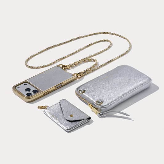 Rae Magnet Duet Crossbody Phone Case Pouch Set - Metallic Silver/Chrome Gold