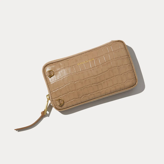 Expanded Zip Pouch - Tan Croc/Gold