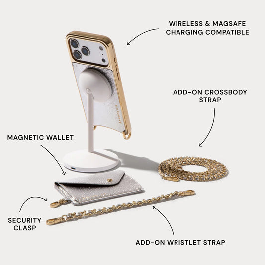 Rae Magnet Duet Crossbody Phone Case Pouch Set - Metallic Silver/Chrome Gold