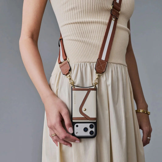 Brooke Canvas Crossbody Phone Case - Cream Sienna/Gold