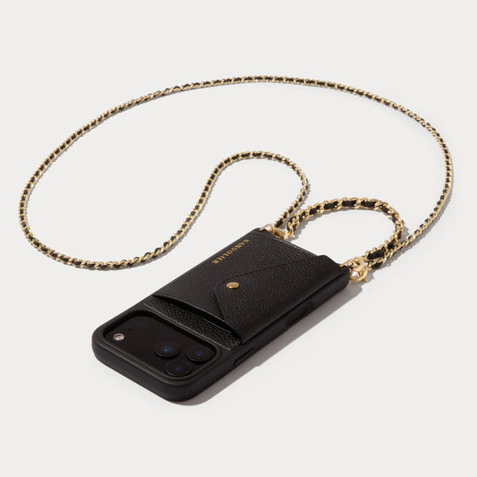 Lily Side Slot Leather Crossbody Bandolier Set - Black/Gold