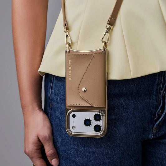 Donna Chrome Crossbody Phone Case - Tan/Chrome Gold