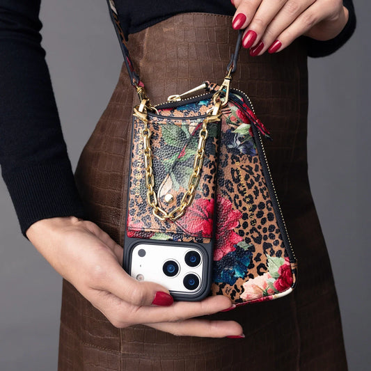 Expanded Zip Pouch - Ceci Dark Floral Cheetah/Gold
