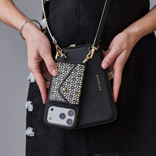 Mira Magnet Duet Crossbody Phone Case Pouch Set - Black Ivory/Gold
