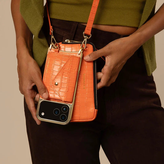 Expanded Zip Pouch - Orange Croc/Gold