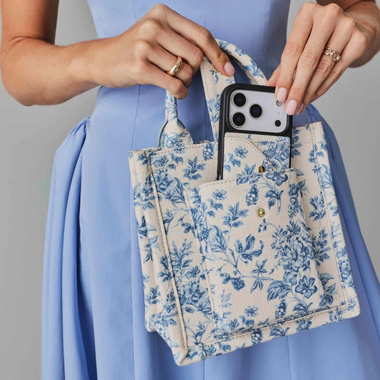 Small Dillon Book Tote - Chambray Toile/Gold