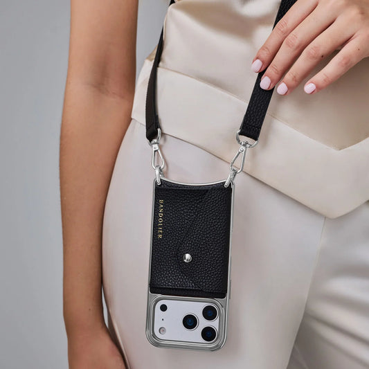 Hailey Chrome Crossbody Phone Case - Black/Chrome Silver